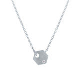0.05ct 14k White Gold Diamond Hexagon Necklace